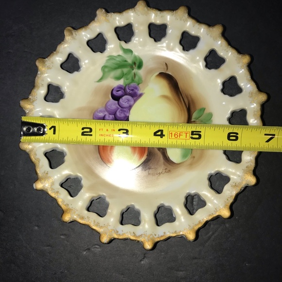 Vintage Norleans Japan Hand Painted Fruit Reticulated Plate Signed K .Fujita - Picture 9 of 10